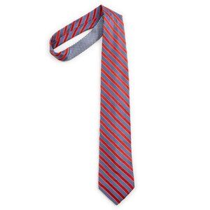 TOMMY HILFIGER red blue diagonal stripe two-tone 100% silk neck tie